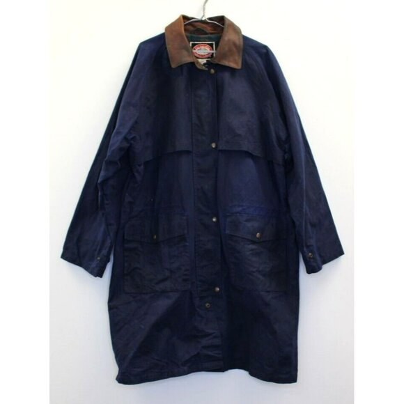 Australian Outback Blue Canvas Leather Collar Long Coat Jacket (XL) - Picture 1 of 13